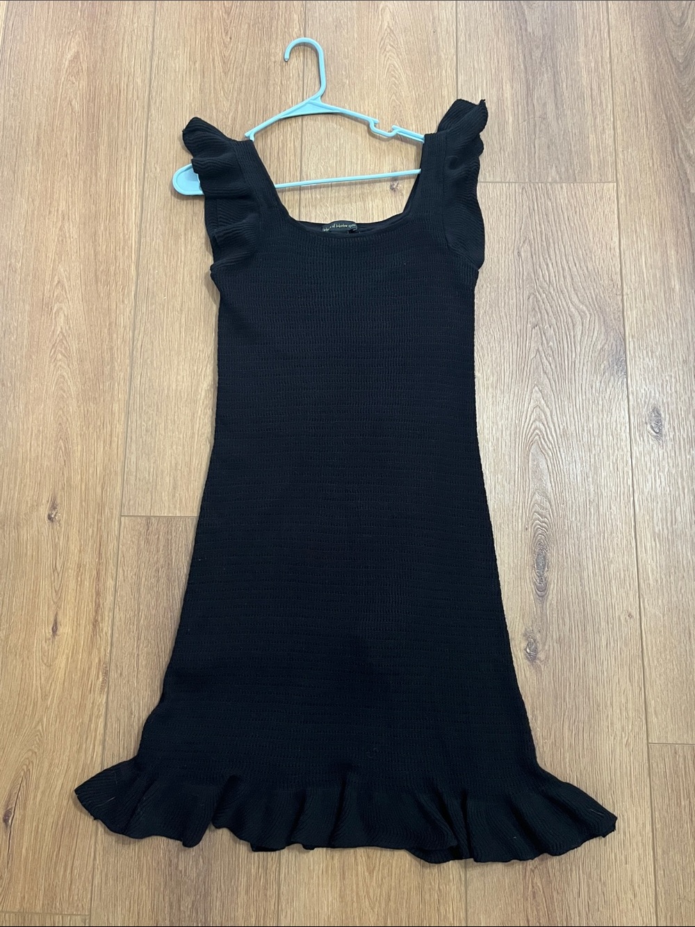 House of Harlow 1960 Black Ruffle-Trim Knit Mini Dress